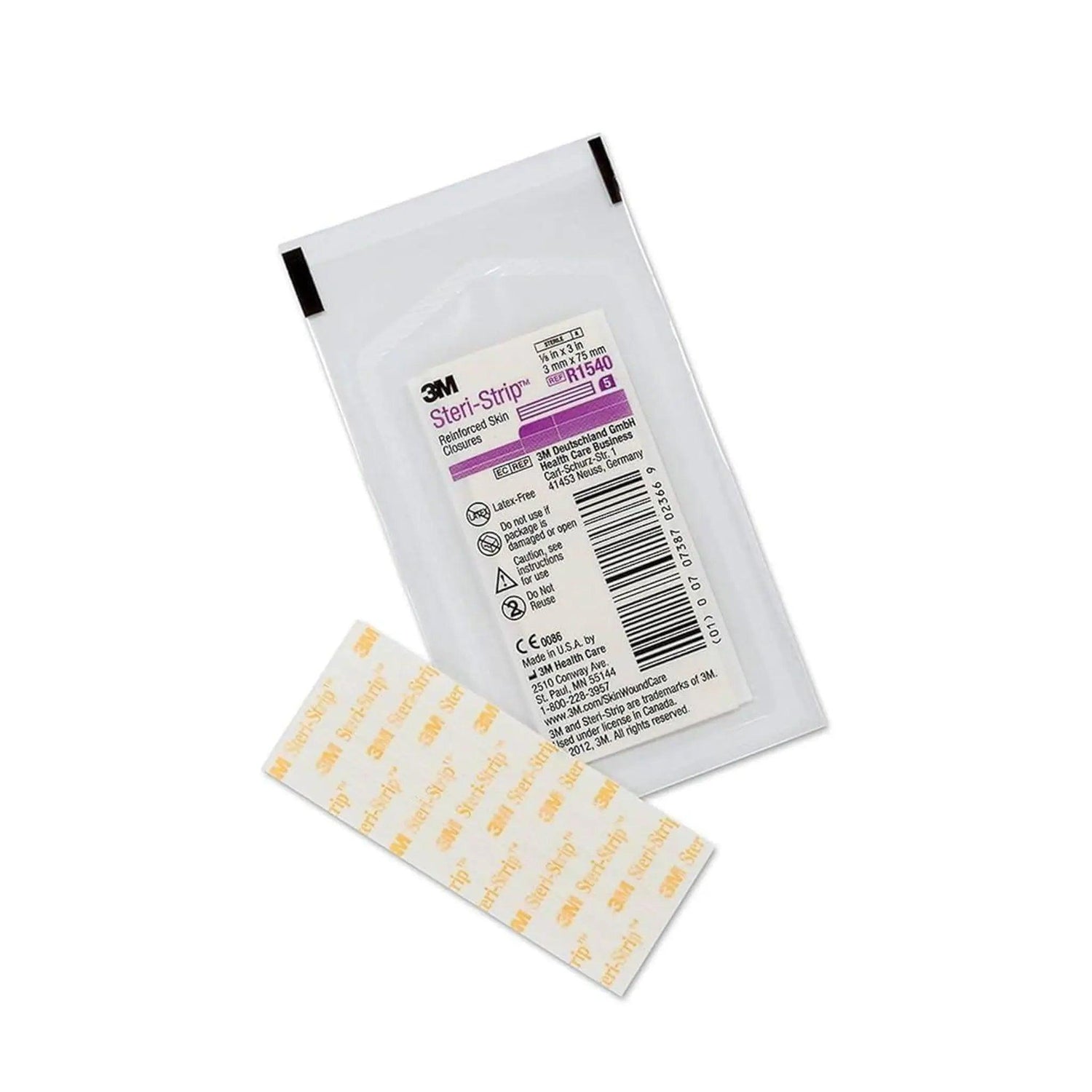 A Close-up of the 3M Steri-Strip, Model R1540, showcases its design for securely closing minor cuts and wounds.