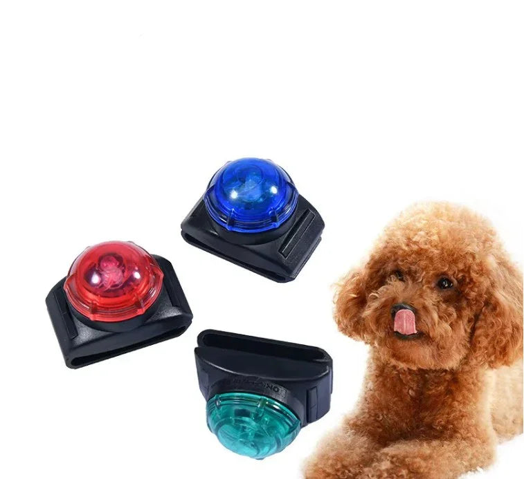 Three LED lights in red, blue, and green with a dog on a white background.