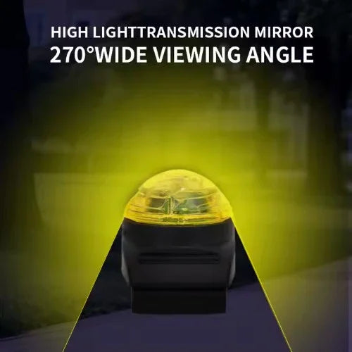 Yellow light-emitting device with text about high light transmission mirror and wide viewing angle.