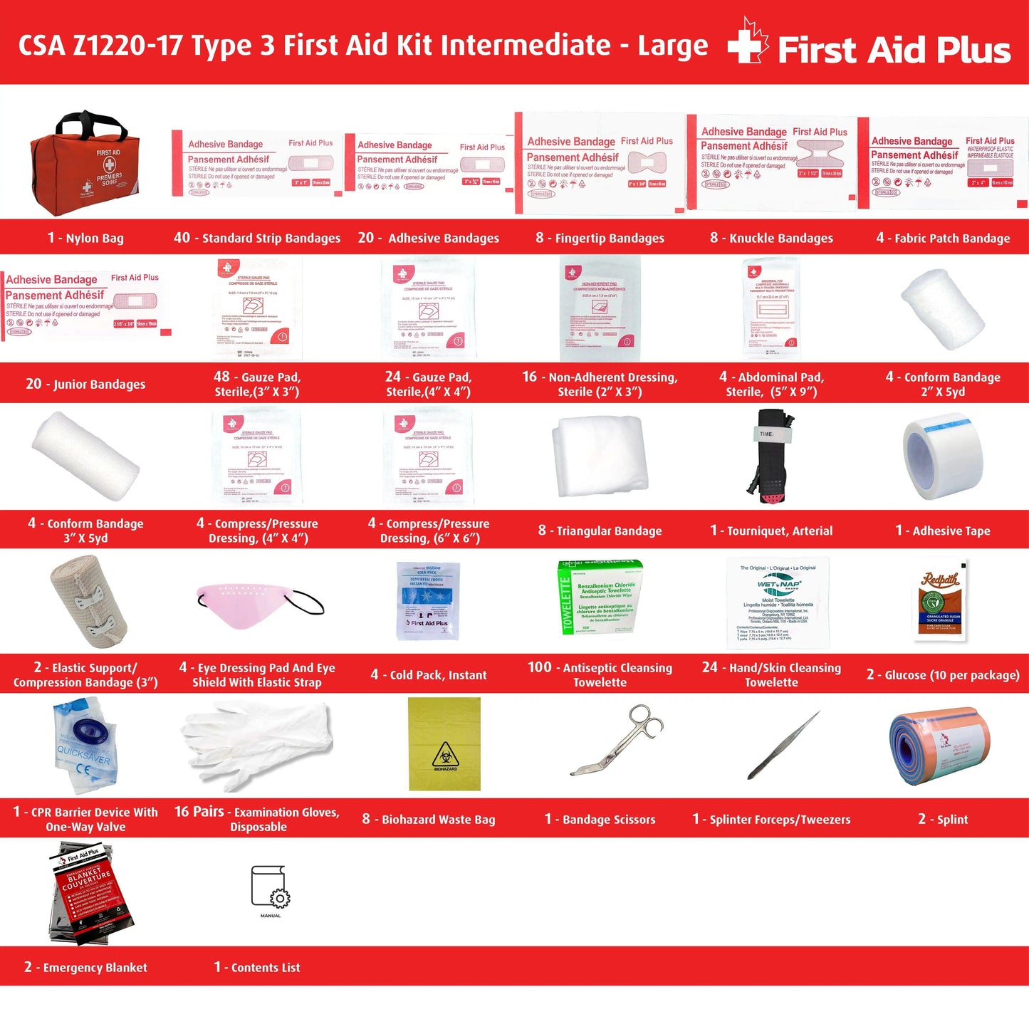 Close up of CSA Z1220-17 Type 3 First Aid Kit Intermediate - Large Nylon Bag