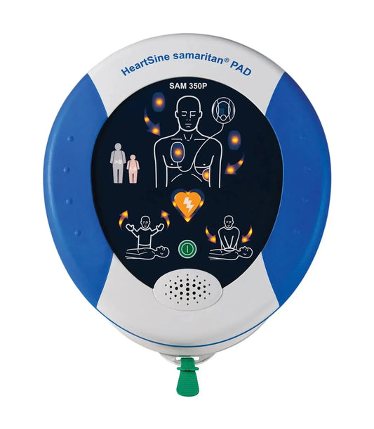 HeartSine Samaritan PAD 350P defibrillator on a white background