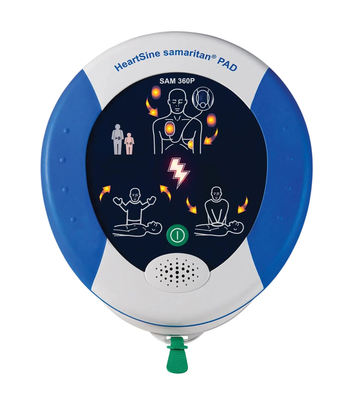 HeartSine Samaritan PAD 360P defibrillator on a white background