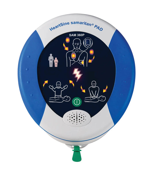 HeartSine Samaritan PAD 360P defibrillator on a white background