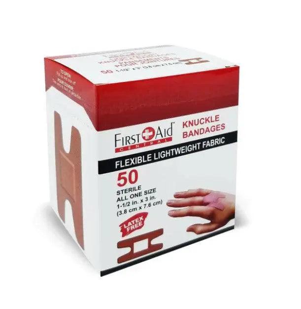 Fabric Adhesive Knuckle Bandage, 3" x 1.1/2", H-Plaster Adhesive Bandage, 50/pack - First Aid Plus