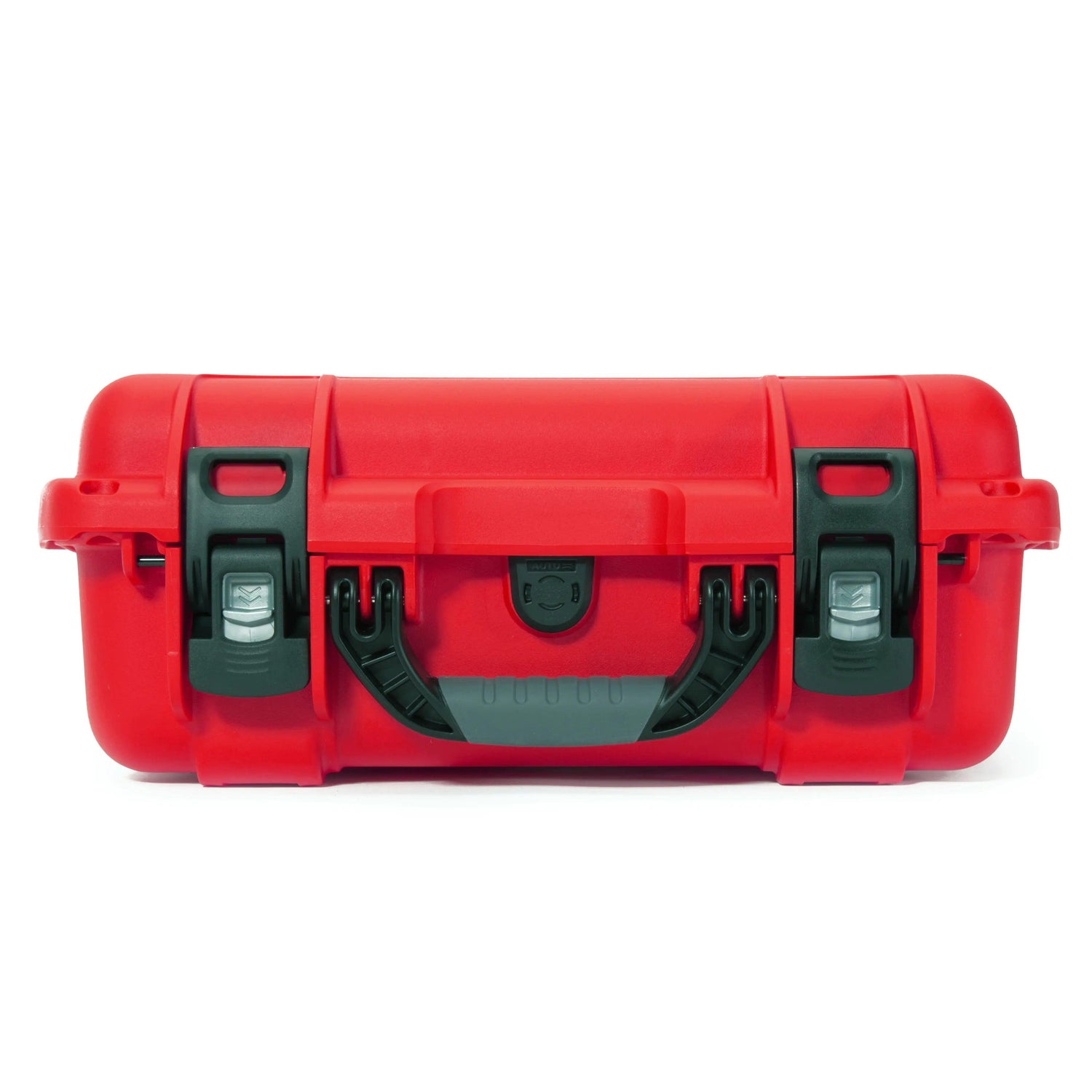 Front view showing the handles of the Nanuk 920 case, A red storage case with a handle and lid, perfect for organizing and carrying items.