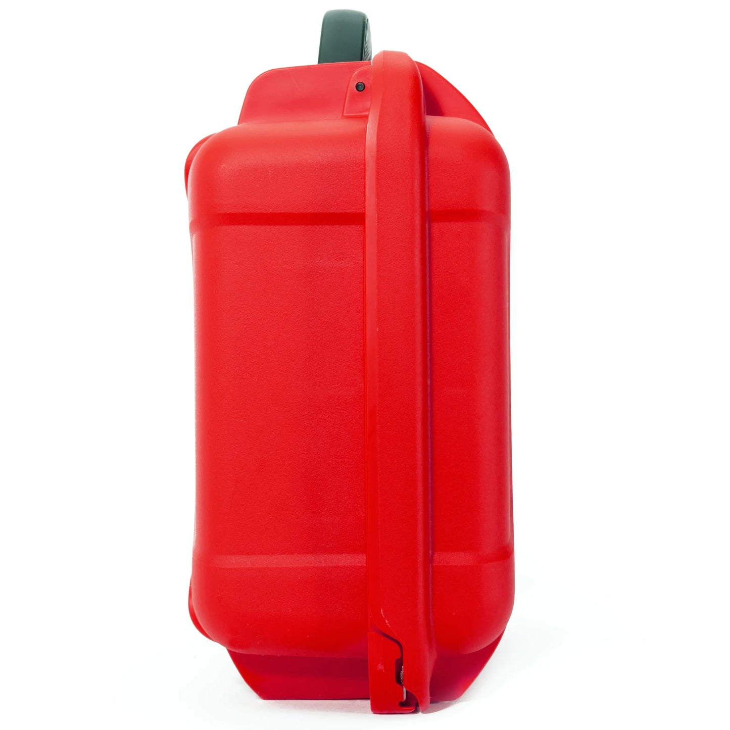 Side View of the Nanuk 920 case, A red storage case with a handle and lid, perfect for organizing and carrying items.