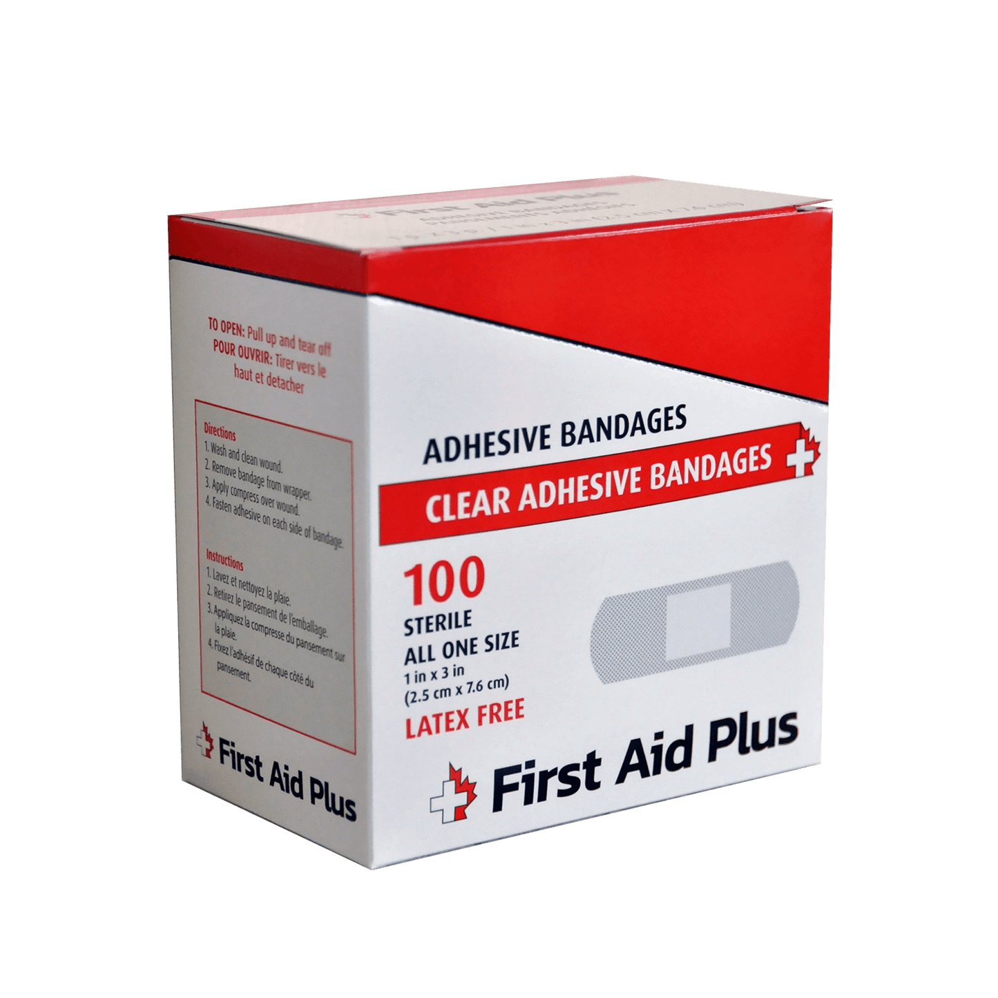 100/pack Plastic Adhesive Bandage, 3" x 1", Standard Strip - First Aid Plus