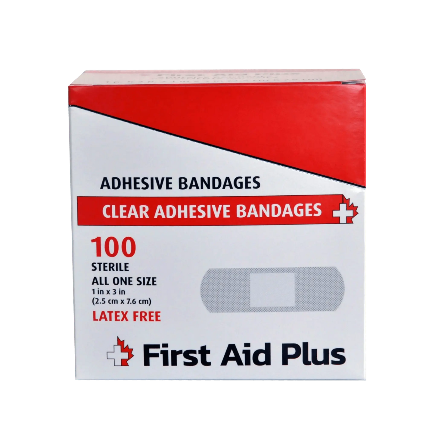 100/pack Plastic Adhesive Bandage, 3" x 1", Standard Strip - First Aid Plus