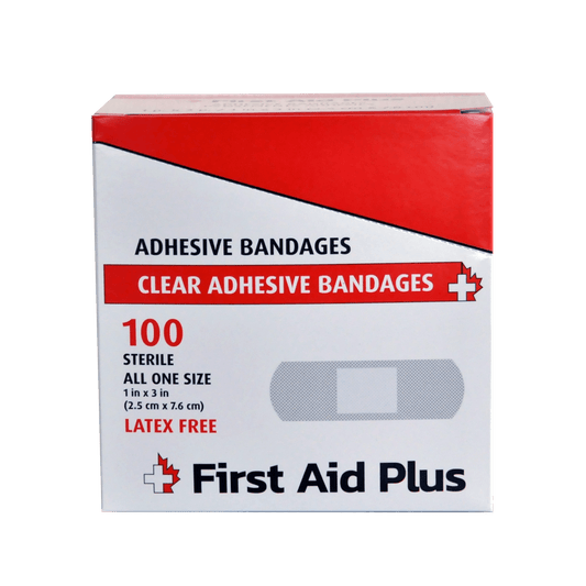 100/pack Plastic Adhesive Bandage, 3" x 1", Standard Strip - First Aid Plus 