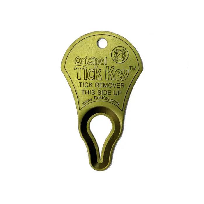 Olive Green Drab tick key for easy tick removal, featuring a clear "Tick Key" label on a white backdrop.