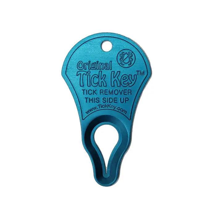 Blue tick key for easy tick removal, featuring a clear "Tick Key" label on a white backdrop.