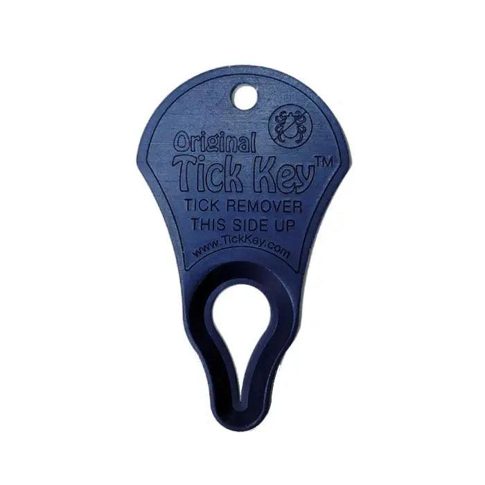 Navy Blue tick key for easy tick removal, featuring a clear "Tick Key" label on a white backdrop.