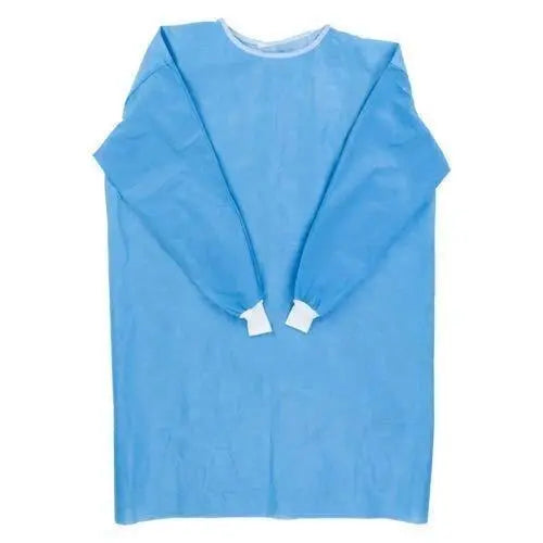 Disposable Isolation Gown, Level 1, Fully Closed Double Tie Back, Knitted Cuffs, Fluid Resistant, Unisex, Size XL - FirstAidPlus