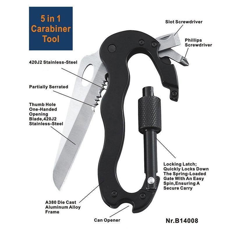 Multi Function Carabiner Tool with Knife - First Aid Plus