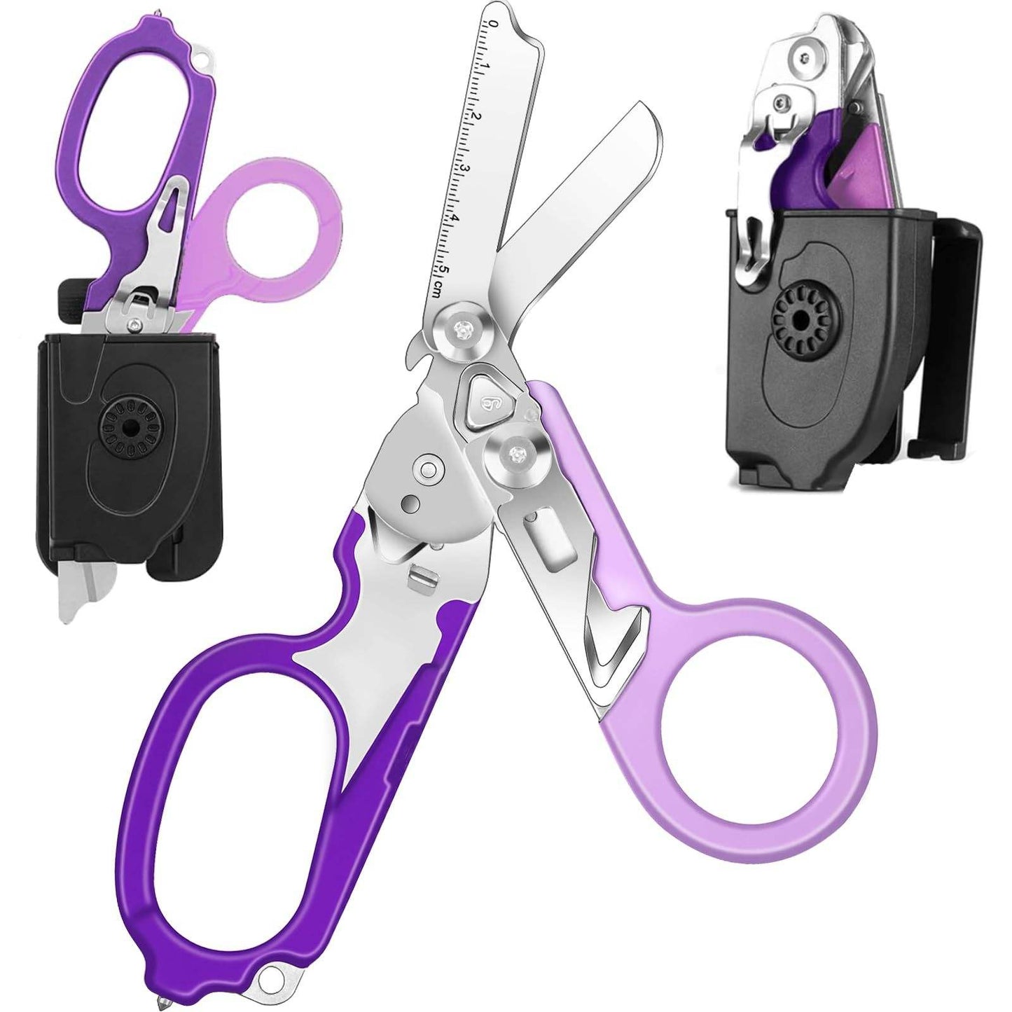 6-in-1 Foldable Trauma Shears Multi-Tool with Sheath & Belt Clip