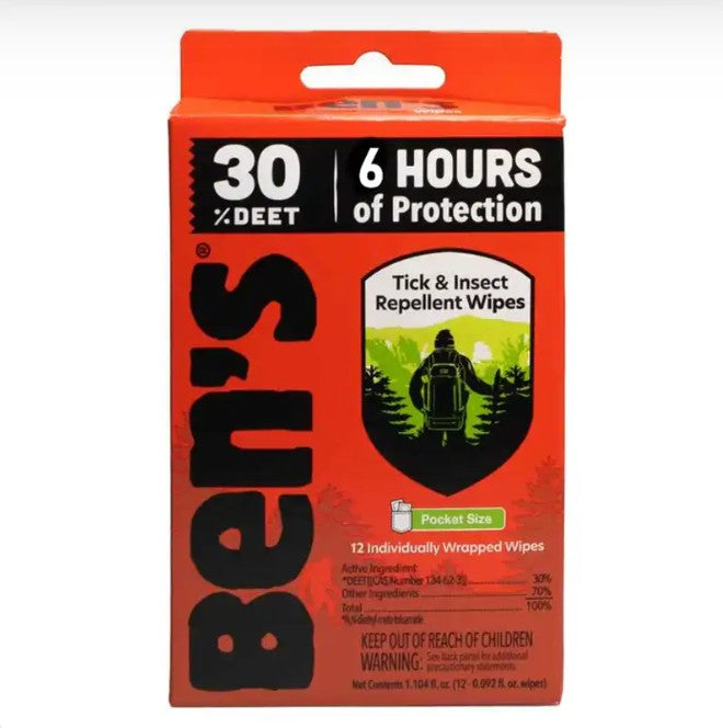Ben's Tick and Insect Repellent Wipes, 12/Pack