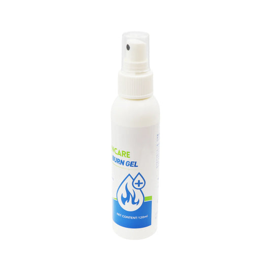 White spray bottle labeled 'Burn Gel' on a white background