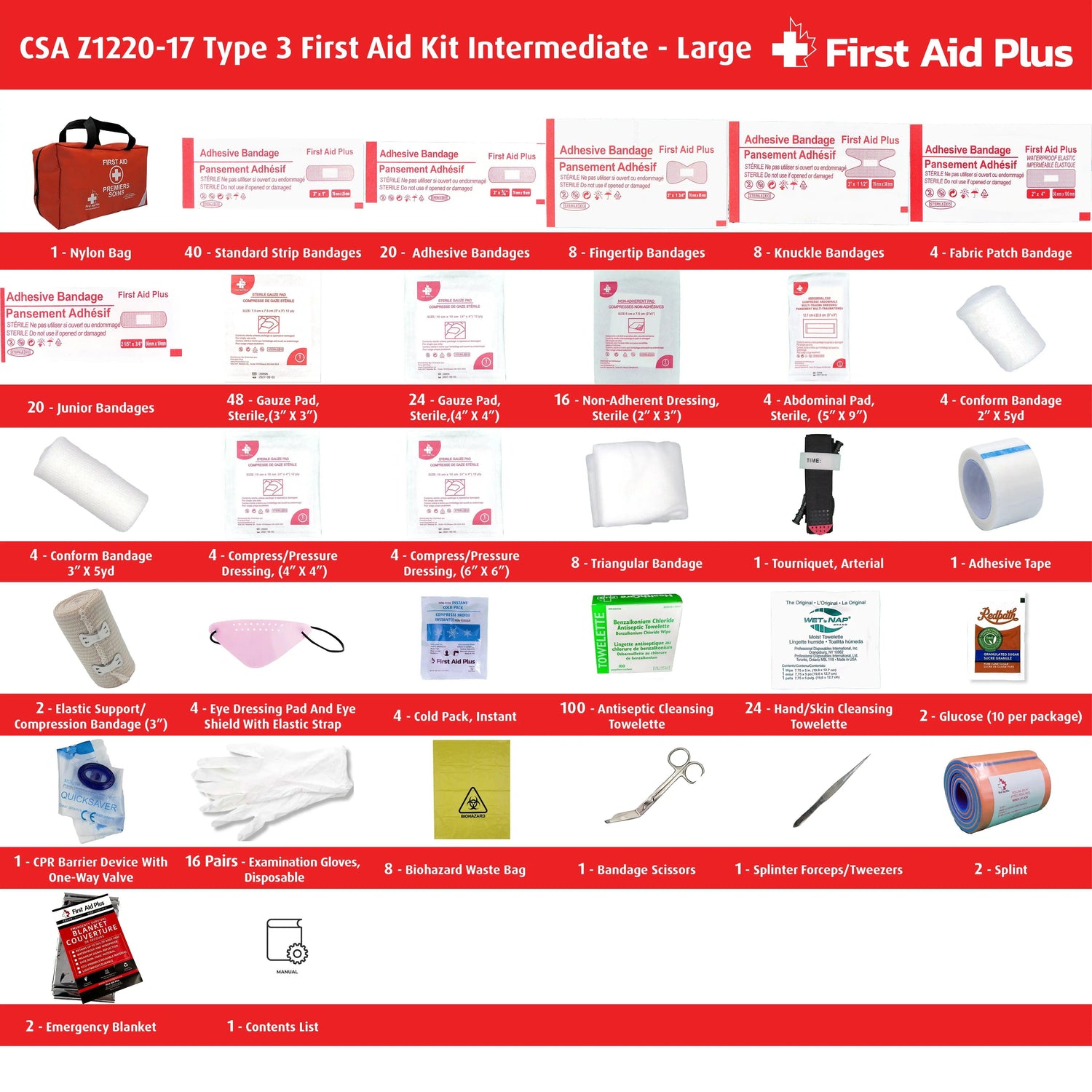 Close up of CSA Z1220-17 Type 3 First Aid Kit Intermediate - Large Nylon Bag