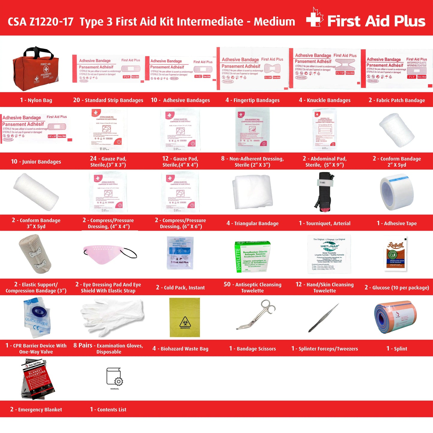 CSA Z1220-17  Type 3 First Aid Kit Intermediate - Medium Nylon Bag