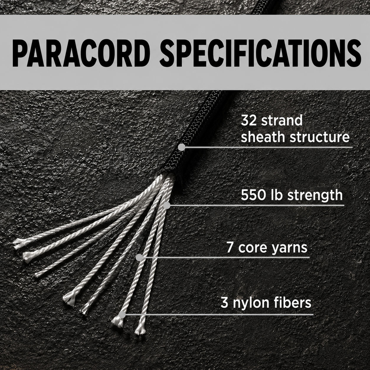 550 Paracord Survival Rope, 7-Strand Core, 100ft (30m), 4mm
