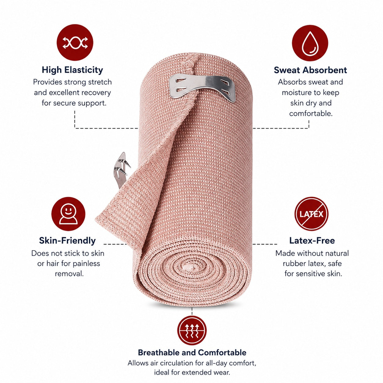 Elastic Compression Bandage Wrap with Clips, 4" x 5 YD