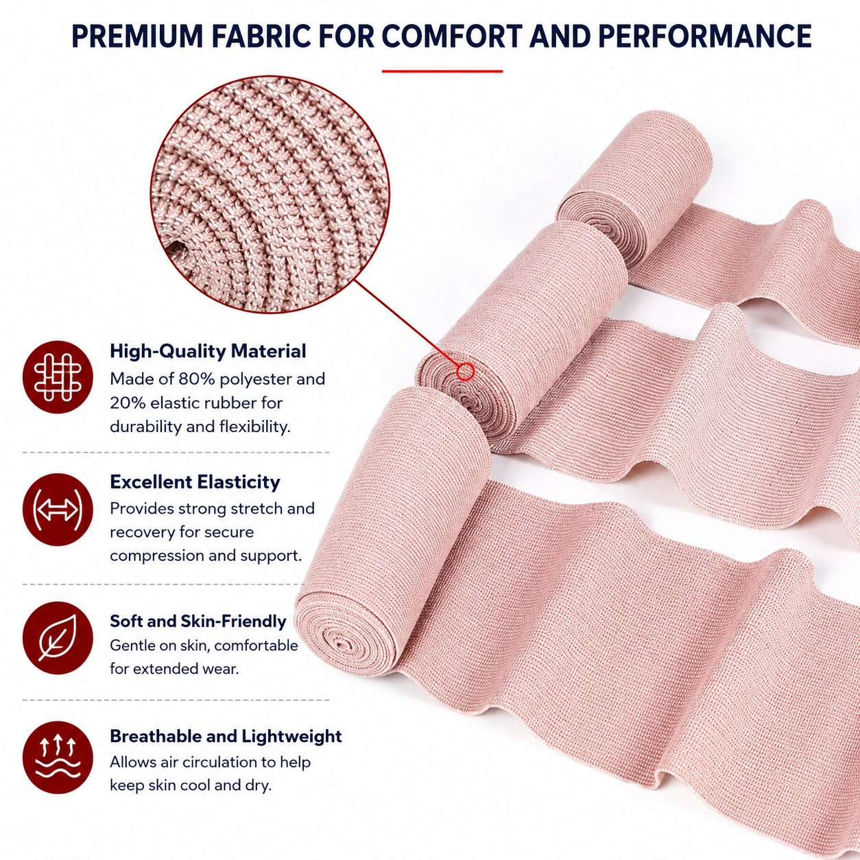 Elastic Compression Bandage Wrap with Clips, 4" x 5 YD