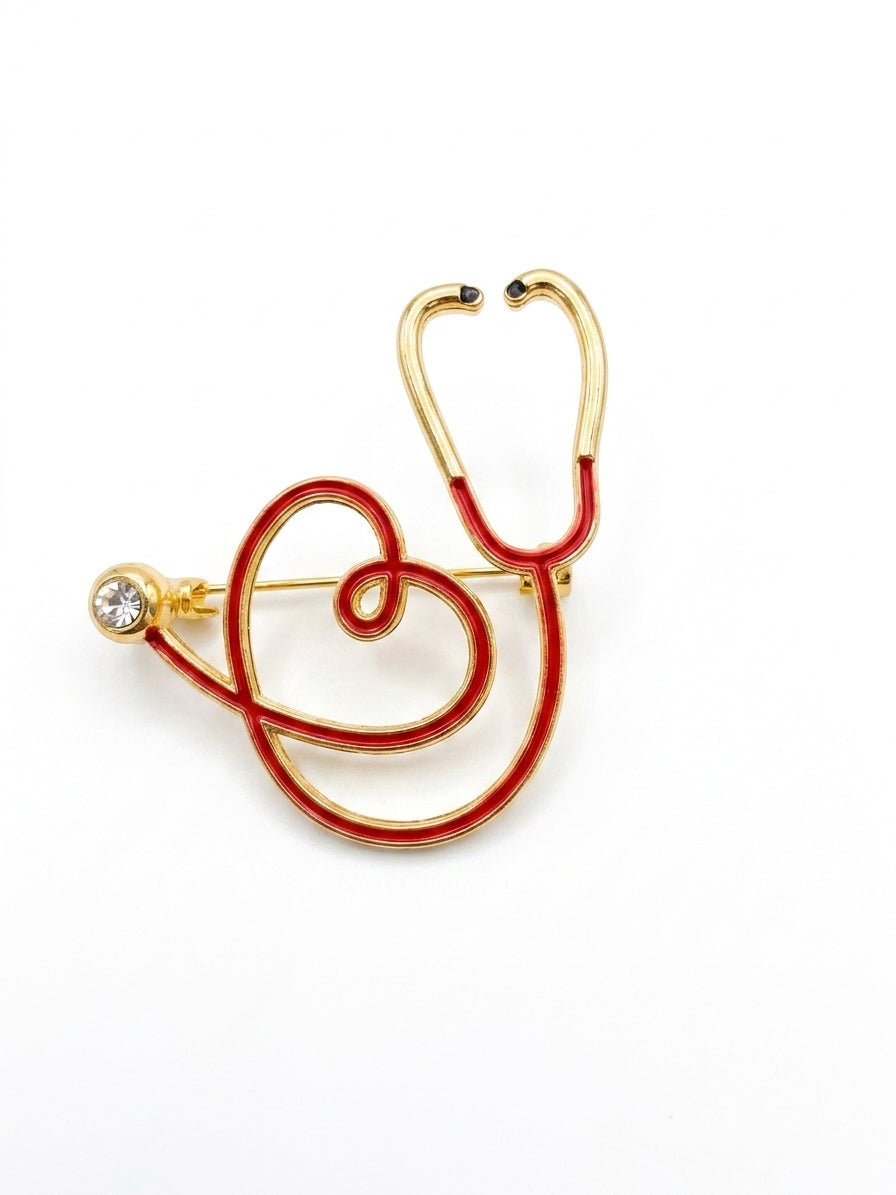 Heart Stethoscope & Rhinestone Enamel Lapel Pin