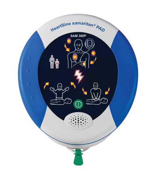 HeartSine Samaritan PAD 360P defibrillator on a white background