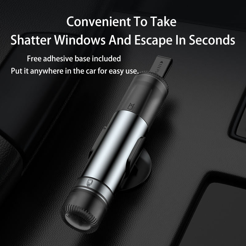 Car Escape Tool with Seat Belt Cutter, Window Breaker and Adhesive Mount