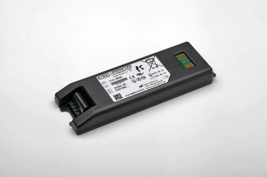 LIFEPAK CR2 AED lithium battery pack shown outside the device.