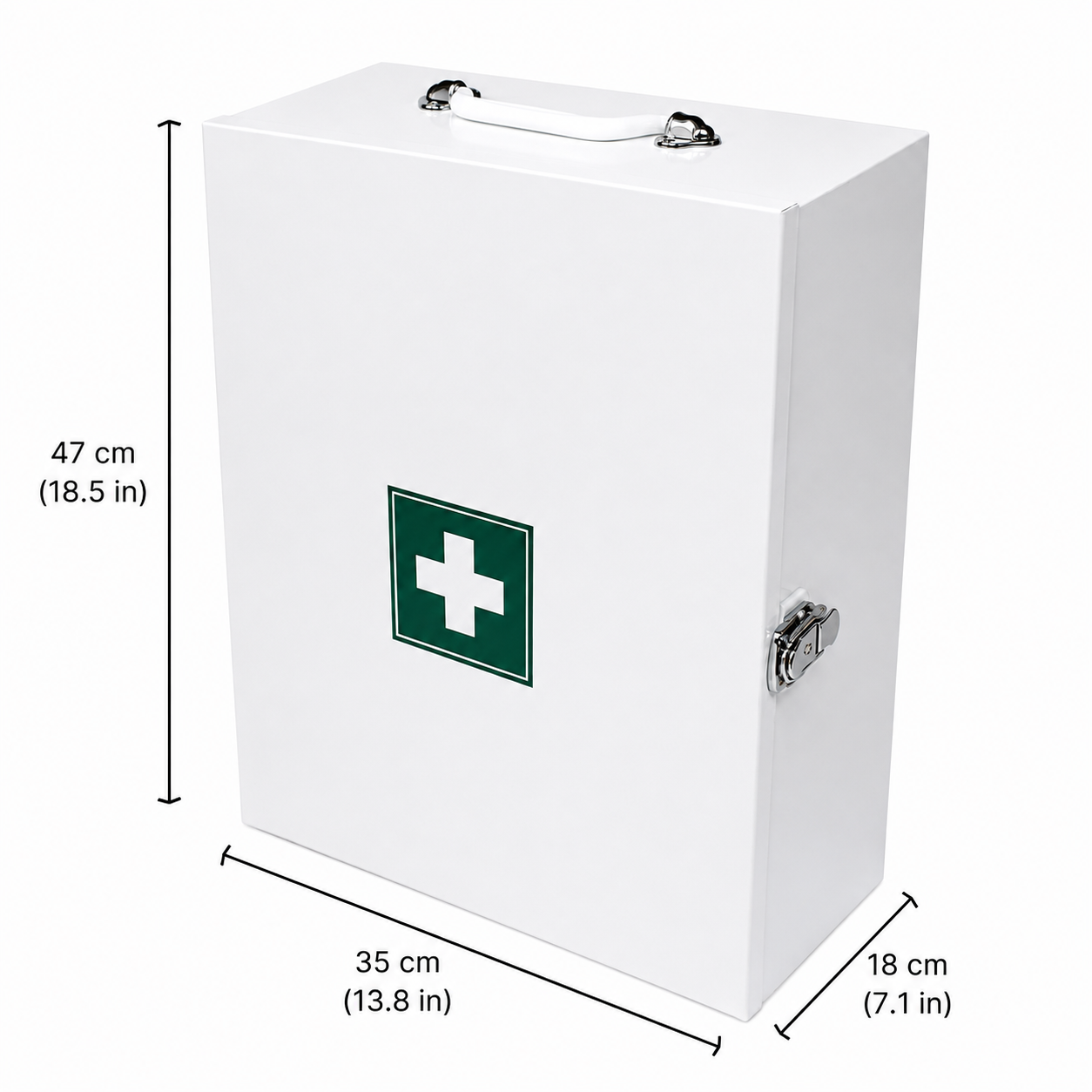 Large Metal First Aid Cabinet, Empty, 47 cm × 35 cm × 18 cm