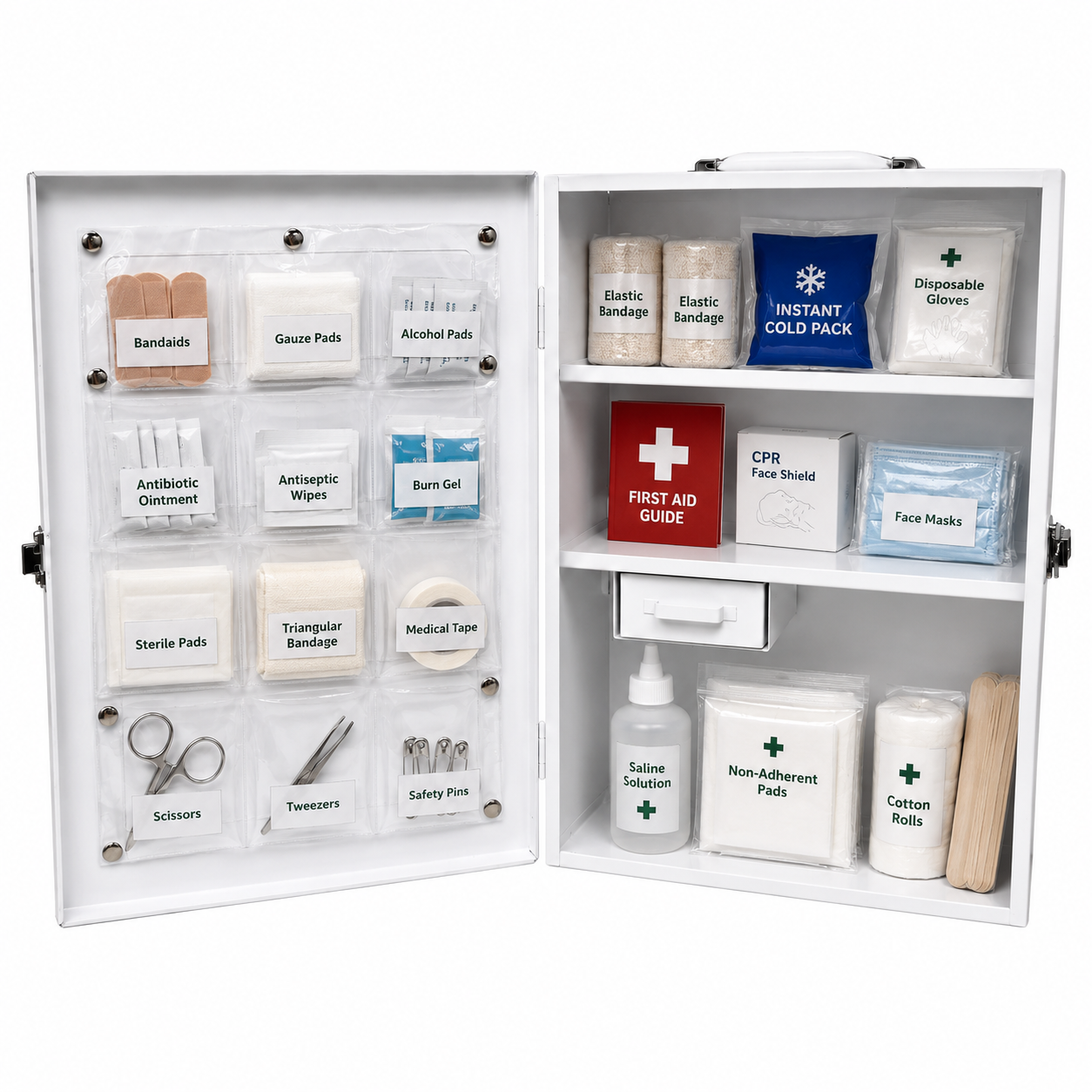 Large Metal First Aid Cabinet, Empty, 47 cm × 35 cm × 18 cm