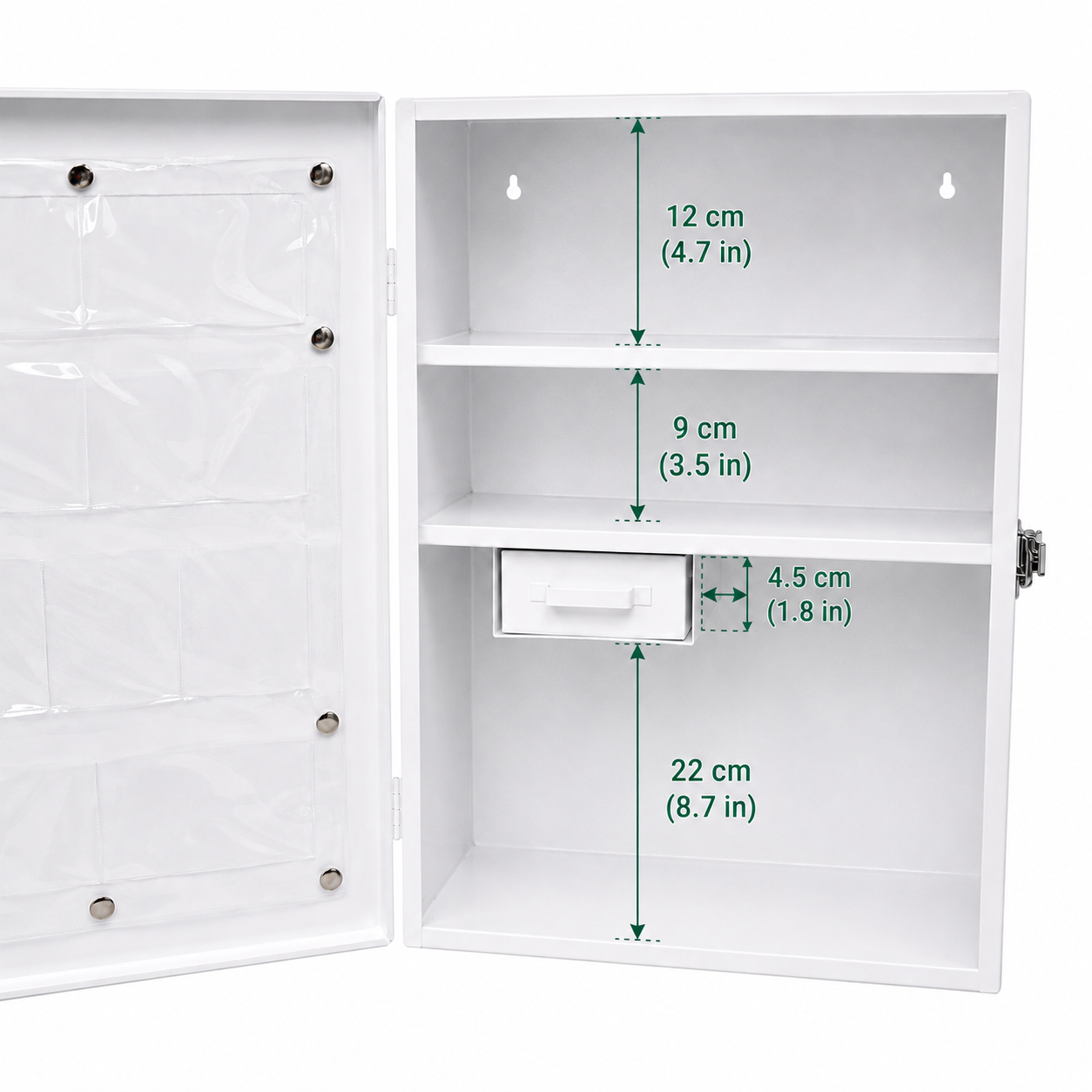 Large Metal First Aid Cabinet, Empty, 47 cm × 35 cm × 18 cm