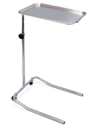 Metal adjustable tray table on a white background
