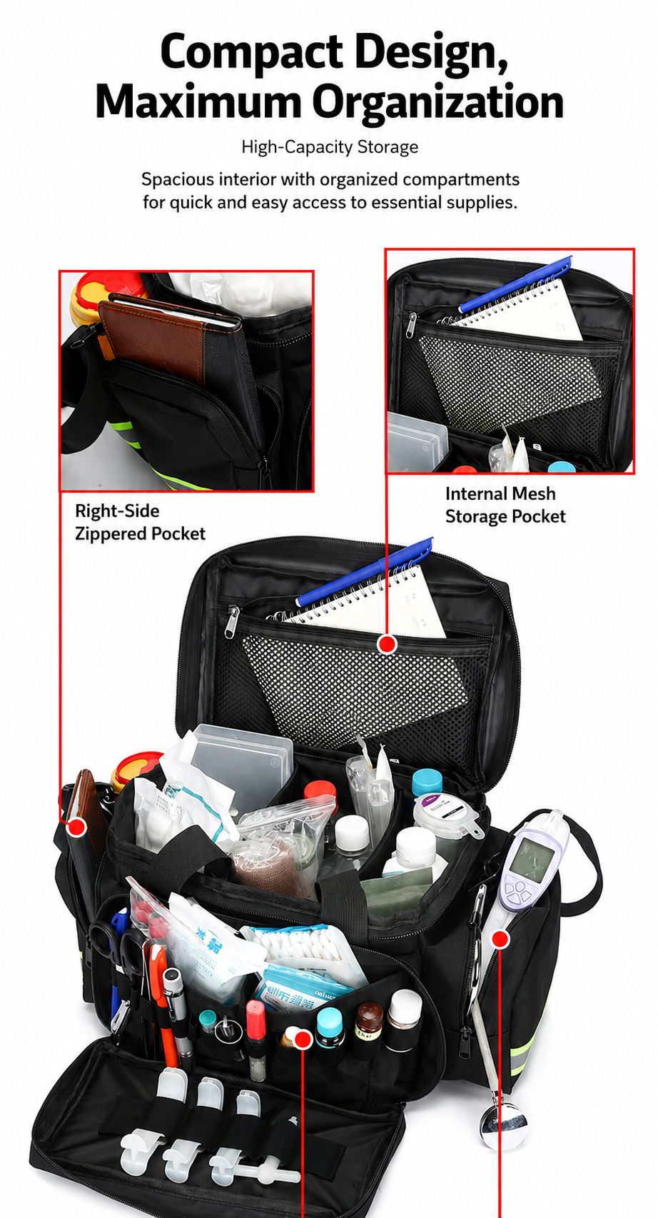 Medium EMS Trauma Response Bag with Reflective Stripes, Empty