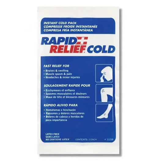 Rapid Relief Cold instant cold pack packaging on a white background