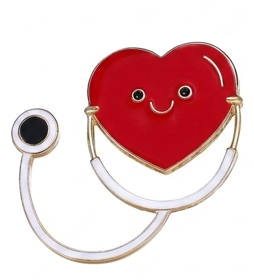 Heart Stethoscope & Rhinestone Enamel Lapel Pin