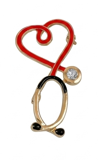 Heart Stethoscope & Rhinestone Enamel Lapel Pin