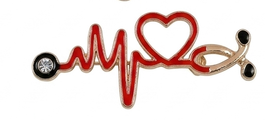 Heart Stethoscope & Rhinestone Enamel Lapel Pin