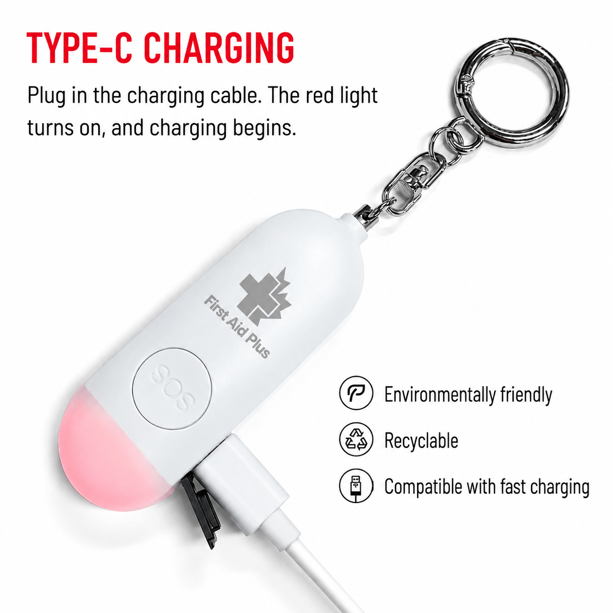 Rechargeable Personal Safety Alarm Keychain with Flashlight