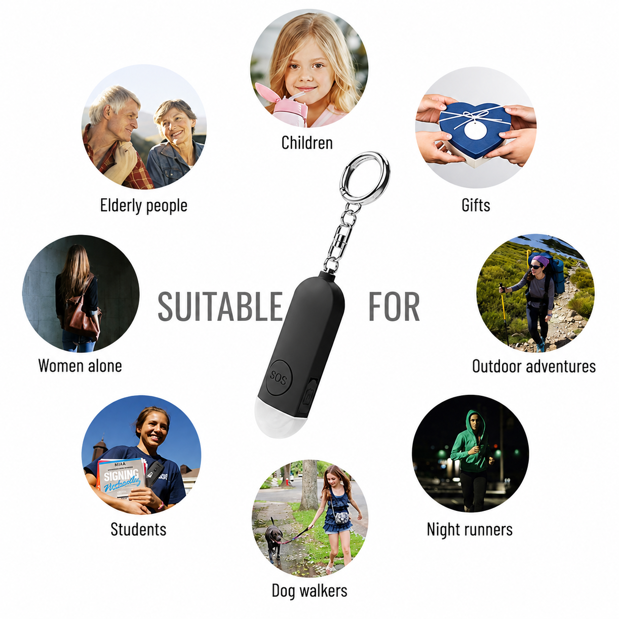 Rechargeable Personal Safety Alarm Keychain with Flashlight