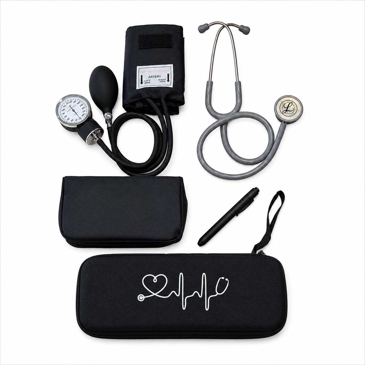 Medical Diagnostic Kit with Littmann Stethoscope, Blood Pressure Cuff and Penlight, Black