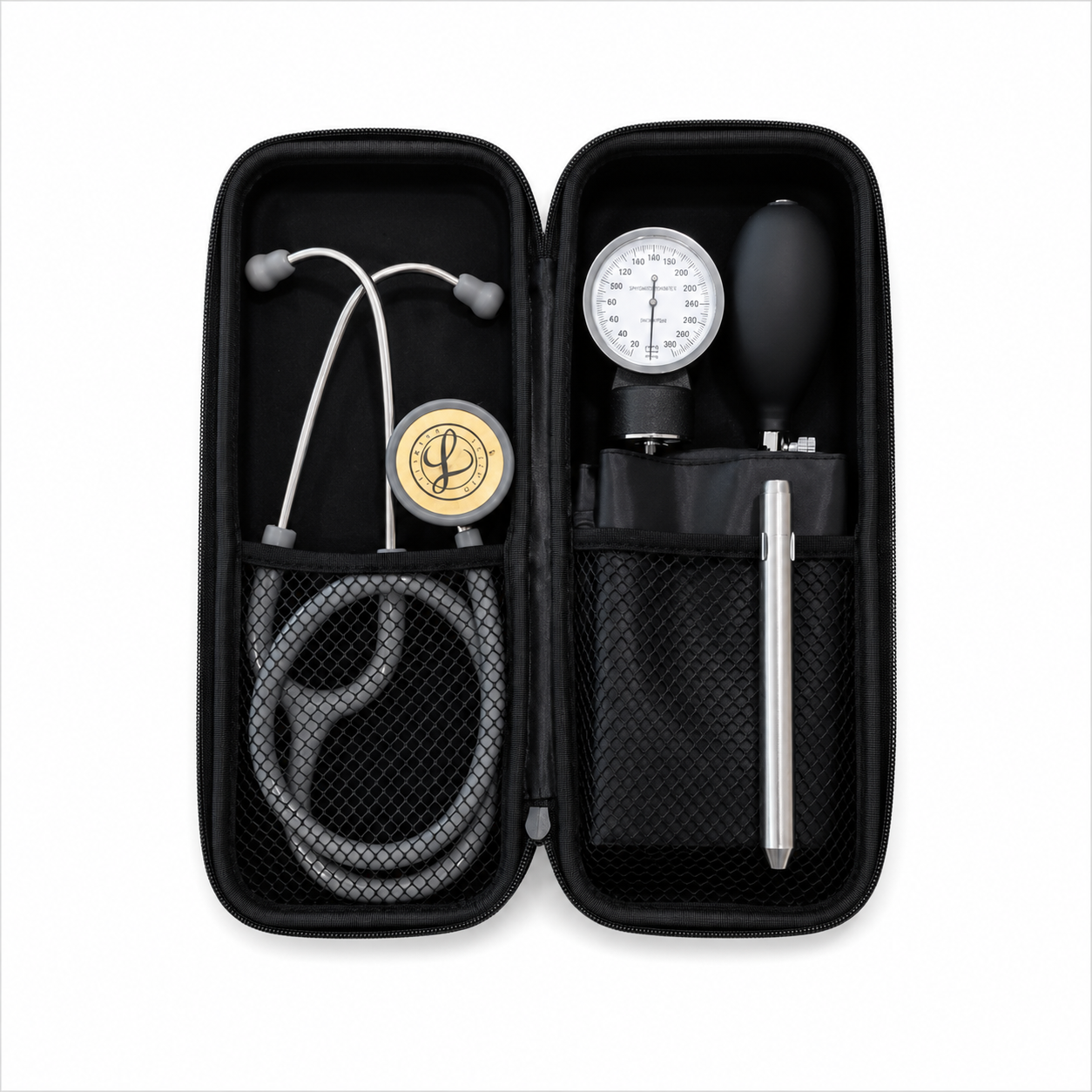 Medical Diagnostic Kit with Littmann Stethoscope, Blood Pressure Cuff and Penlight, Black