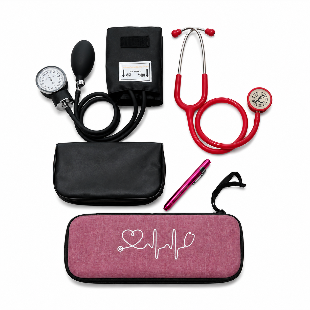 Medical Diagnostic Kit with Littmann Stethoscope, Blood Pressure Cuff and Penlight, Pink