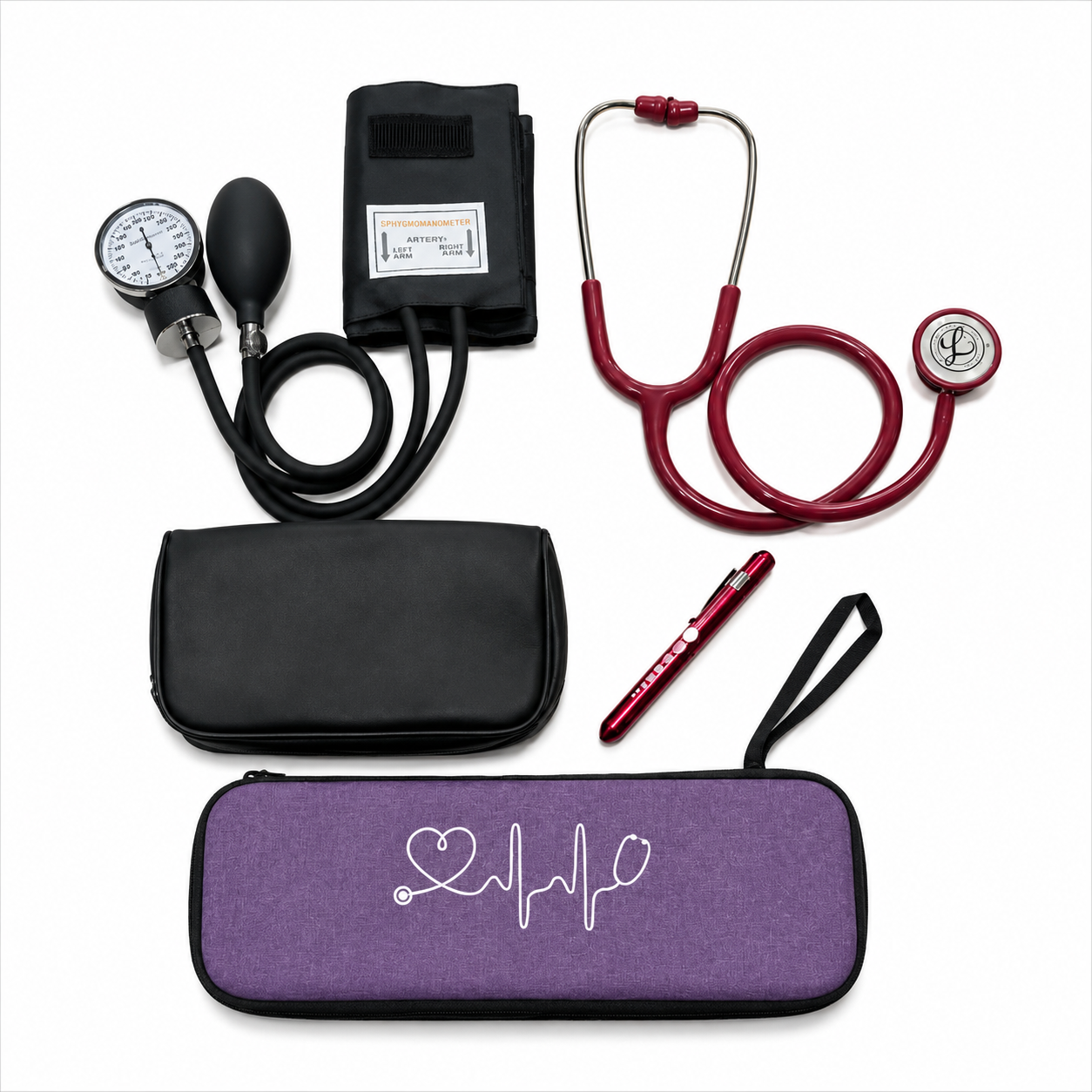 Medical Diagnostic Kit with Littmann Stethoscope, Blood Pressure Cuff and Penlight, Purple