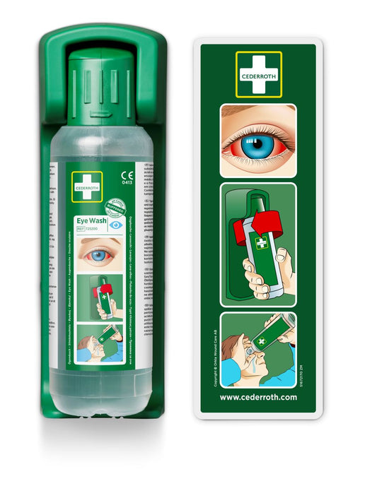 Cederroth Emergency Eyewash Station and Sterile Saline Solution Eyewash Bottle