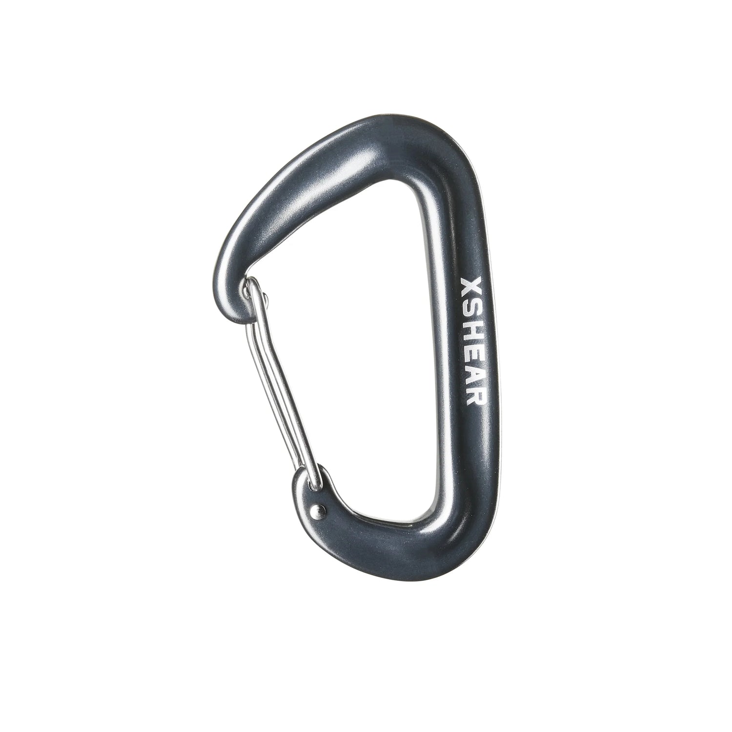 Gray carabiner with 'XSHEAR' branding on a white background