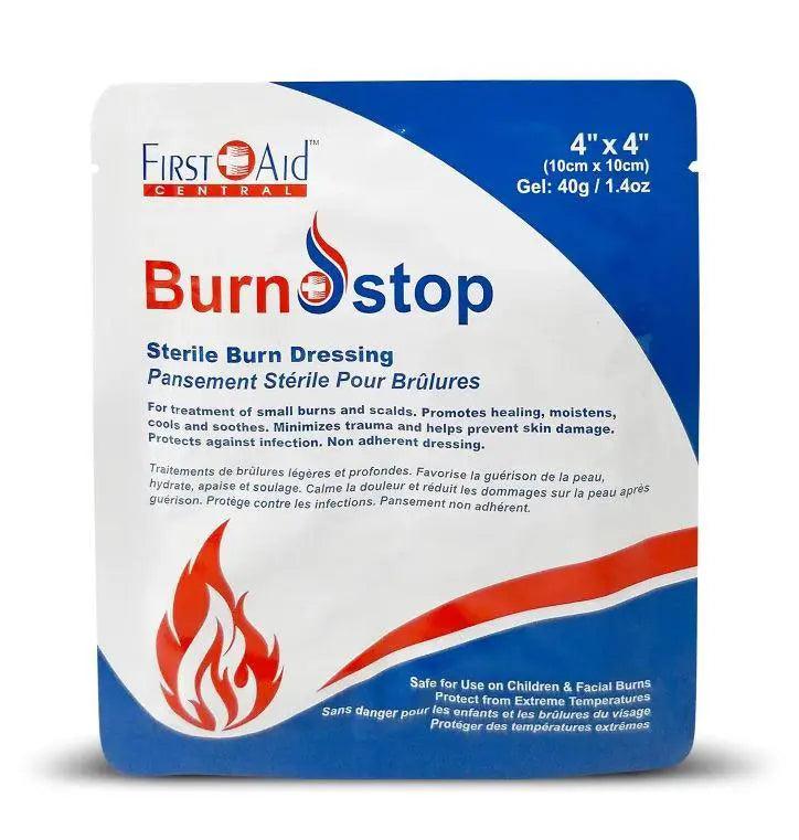 First Aid Burn Stop – 4x4 Dressing ideal for treating minor burns and providing relief.