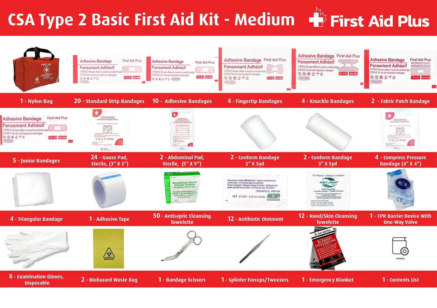 CSA Type 2 Basic First Aid Kit - Medium (26-50 Workers) - First Aid Plus