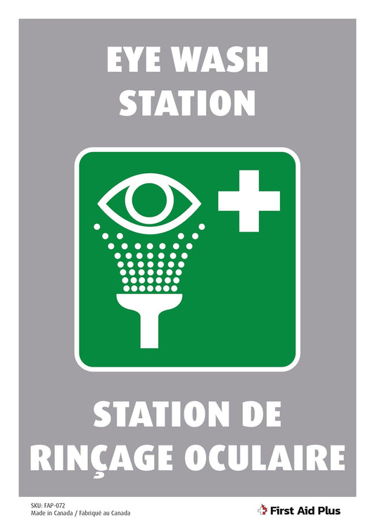 Eye Wash Sign, Plastic, Bilingual, 14"x10" - First Aid Plus